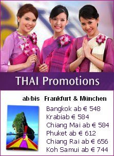 Thai-Airways aktuelle Flug Preise von Frankfurt nach Bangkok: Samui : Phuket : Krabi : Chiang Mai